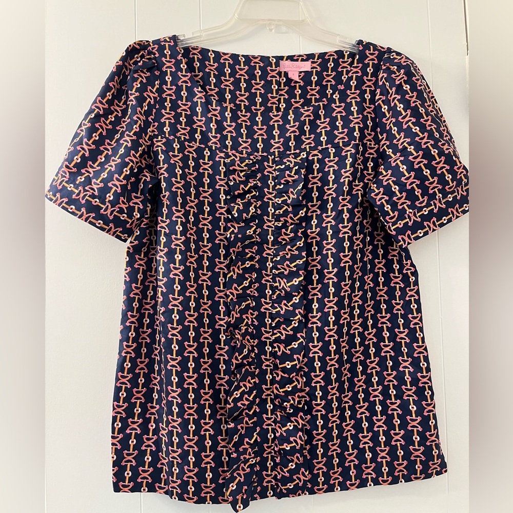EUC Lilly Pulitzer horsebit Finley silk top L’il Bit 8